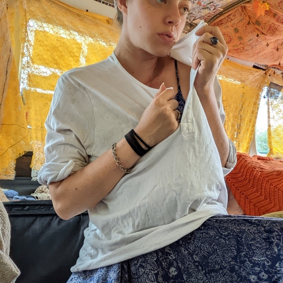 White Button 3/4 Sleeve Henley - Picture 6 of 6